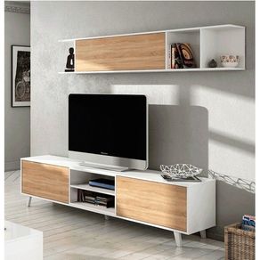 Composición de salón + estante Zaiken blanco/natural