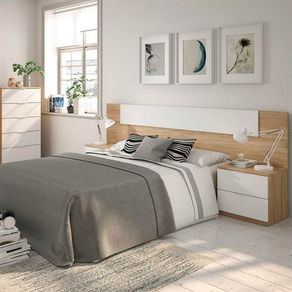 Conjunto Luca cabecero + 2 mesitas de noche blanco/roble