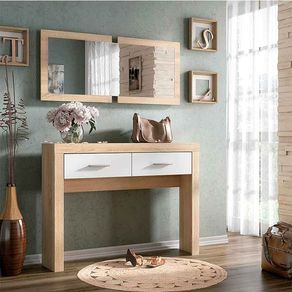 Recibidor Lara 2 cajones + espejo cambria/blanco 160x115x26 cm