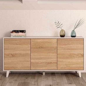 Aparador Buffet Stylus Plus 3 puertas blanco brillo/roble Canadian 75x154x41 cm