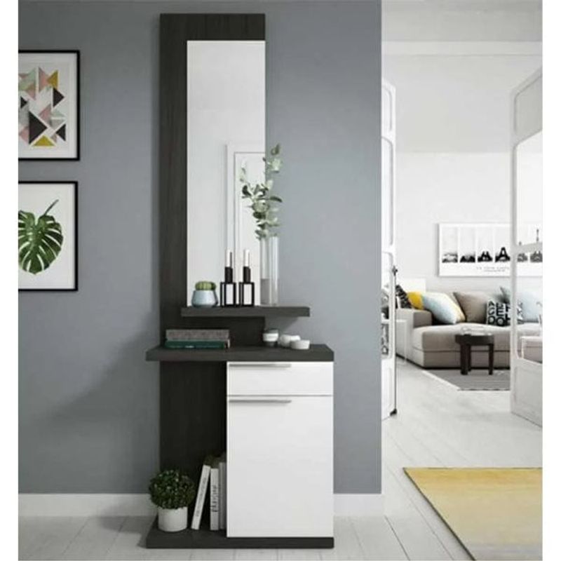 Recibidor Zendra gris/blanco brillo 186x61x29 cm