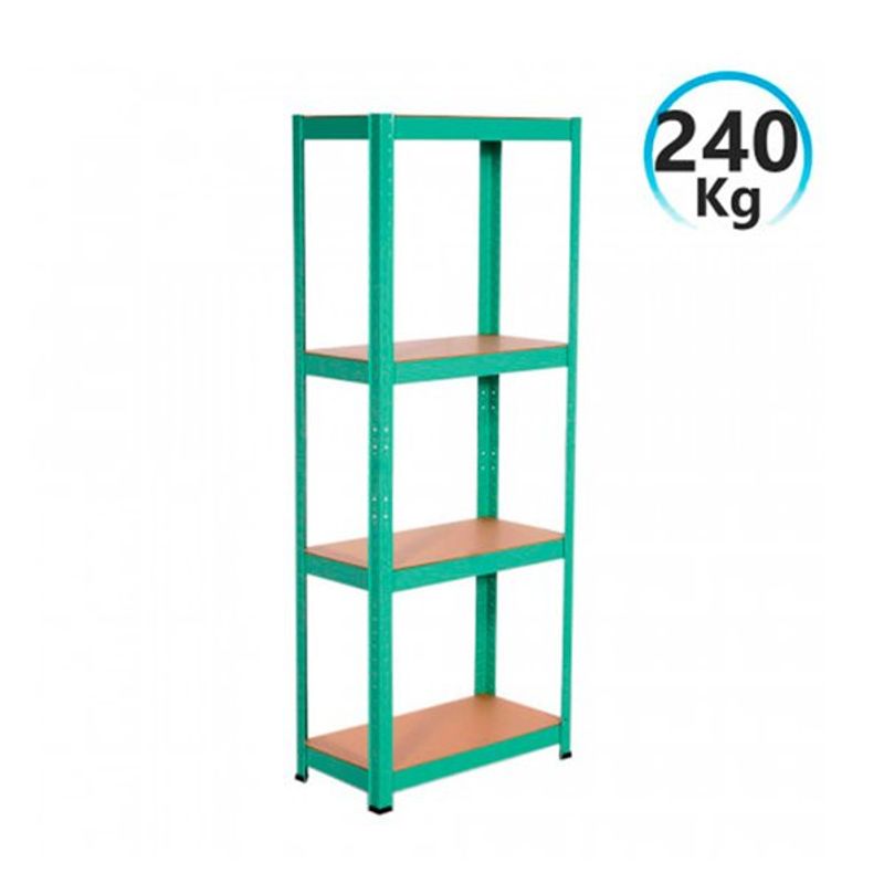 Estantería metálica verde con 4 baldas ajustables 148x60x30cm 240Kg