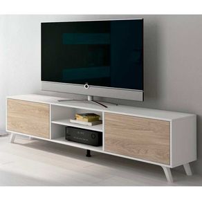 Mueble bajo TV Soto 2 armarios+2 huecos abiertos blanco/roble 49x180x39,6 cm