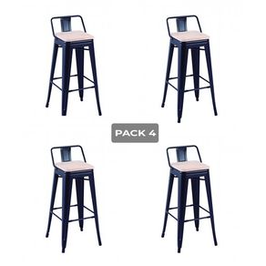 Pack 4 taburetes altos Tolix negro asiento roble Nordish 93x30x33 cm