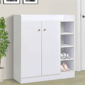 Armario zapatero madera 4 estantes blanco 90x83x30cm