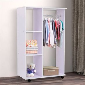 Armario vestidor madera con ruedas blanco 80x40x128 cm