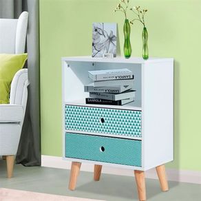 Mesita de noche con 2 cajones y un estante blanco 45x30x65 cm