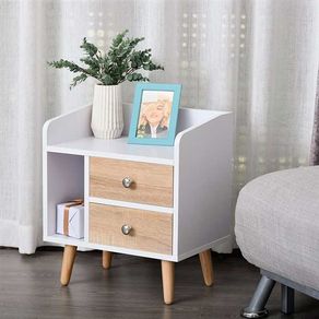 Mesita de noche nórdica blanco/natural 43x30x49 cm