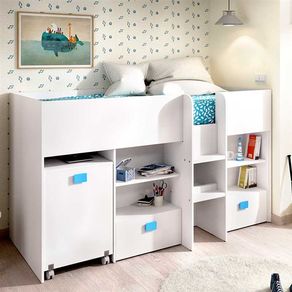 Cama Chic alta con escritorio extraíble +6 años blanco/océano 120x205x107 cm