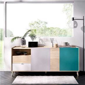 Aparador Nova 3 puertas+2 cajones natural/gris/esmeralda 75x180x43 cm