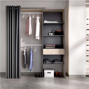 Vestidor Suit con cortina natural/grafito 205x160-110x50 cm