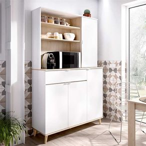 Mueble auxiliar Wok estantes+1 cajón+4 puertas blanco/natural 191x120x40 cm