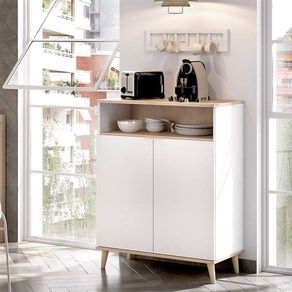 Mueble auxiliar Wok bajo 1 compartimento cerrado blanco/natural 102x80x40 cm