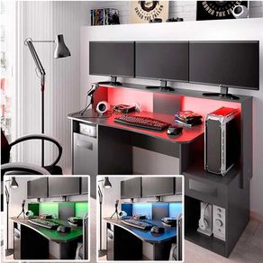 Escritorio Gaming Fosk con luz LED grafito 84-97x153,5x62-68,5 cm