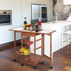 Carrito auxiliar Homcom de cocina con 2 alas abatibles+ruedas caramelo 75x91x37 cm