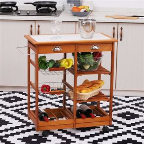 Carrito de cocina auxiliar Homcom con ruedas natural 76x74x37 cm