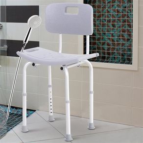HomCom Silla de Ducha Antideslizante y Regulable para Baño WC - Gris y Plata - 55x50.6x67.5-85.5cm (