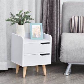 Mesita auxiliar Homcom 2 cajones blanco/natural 42x33x28 cm