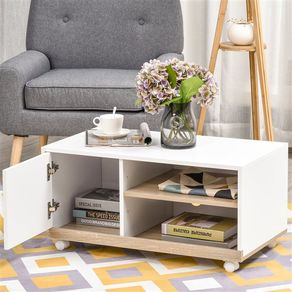 Mueble para TV Homcom con ruedas multifuncional blanco/madera 39,5x80x45 cm