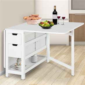 Mesa plegable Homcom 2 cajones+estante blanco 74x150x80 cm