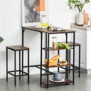 Conjunto de cocina Homcom mesa alta con estantes+2 taburetes negro/ marrón rústico