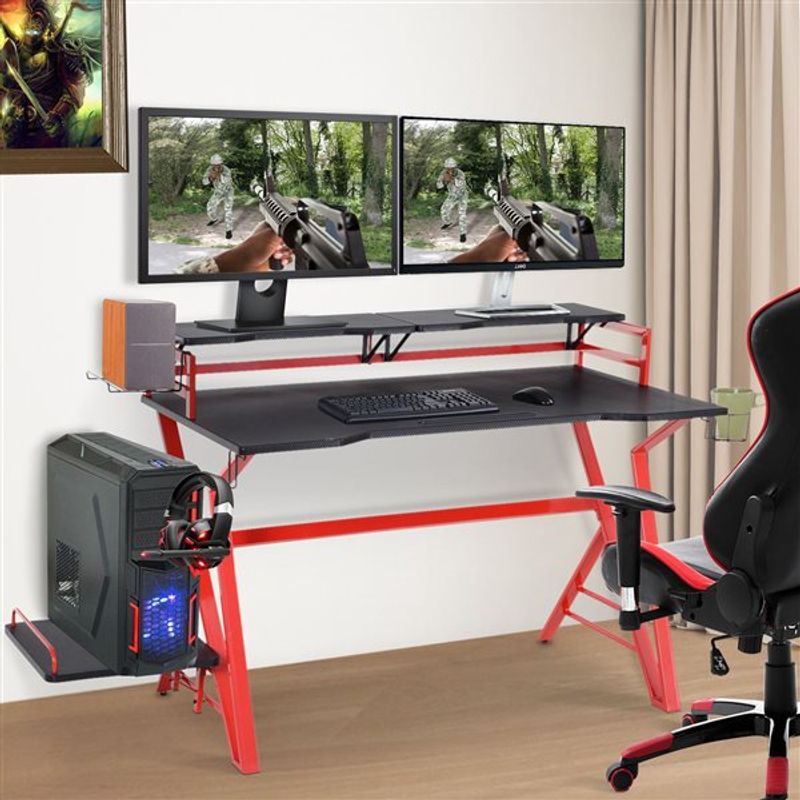 Escritorio Gaming Homcom negro/rojo 92,5x168x66 cm