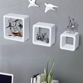 Pack de 3 estantes de pared Homcom cuadrados blanco