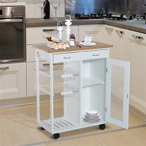 Carro de cocina auxiliar Homcom con ruedas blanco/natural 85x70x37 cm