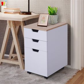 Cajonera Homcom 3 cajones con ruedas blanco/natural 60,5x34x40 cm