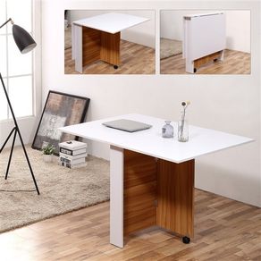 Mesa de comedor Homcom 3 posiciones plegable con ruedas blanco/madera 73x120x80 cm