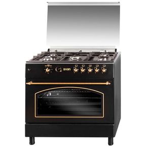Cocina Svan SVK9561FN encimera 5 fuegos+horno con tapa de cristal negro/dorado 87,8x90x64,5 cm