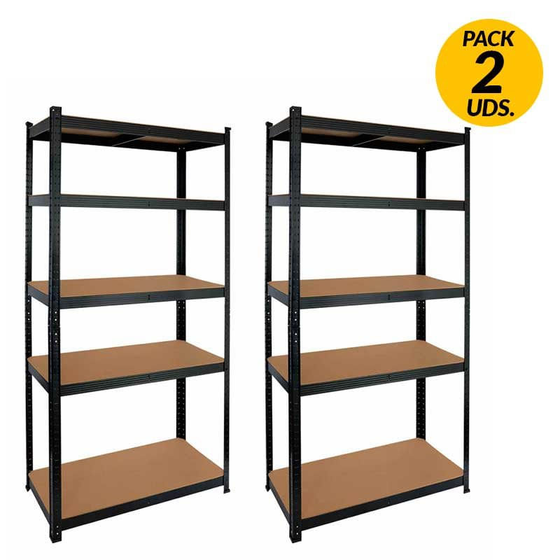 Pack 2 estanterías modulares GH91 5 baldas 3 posibilidades de montaje negro
