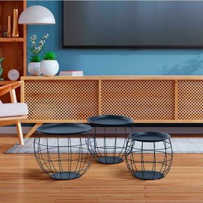 Set de 3 mesitas Baloon Thinia Home con almacenaje interior gris
