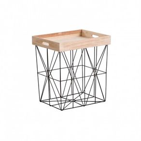 Mesita auxiliar Tray Thinia Home bandeja extraíble beige/negro 47x41,5x32 cm