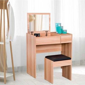 Tocador con taburete Homcom con espejo abatible madera