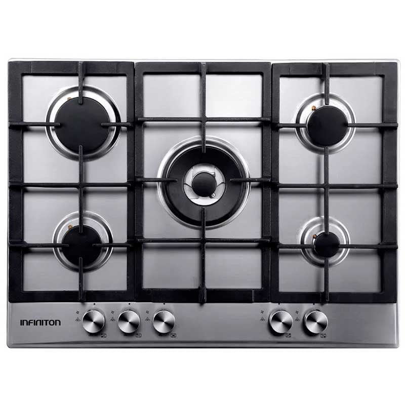 Placa de gas Infiniton 76IXGASG50 5 fuegos inox/negro 9x68x50 cm