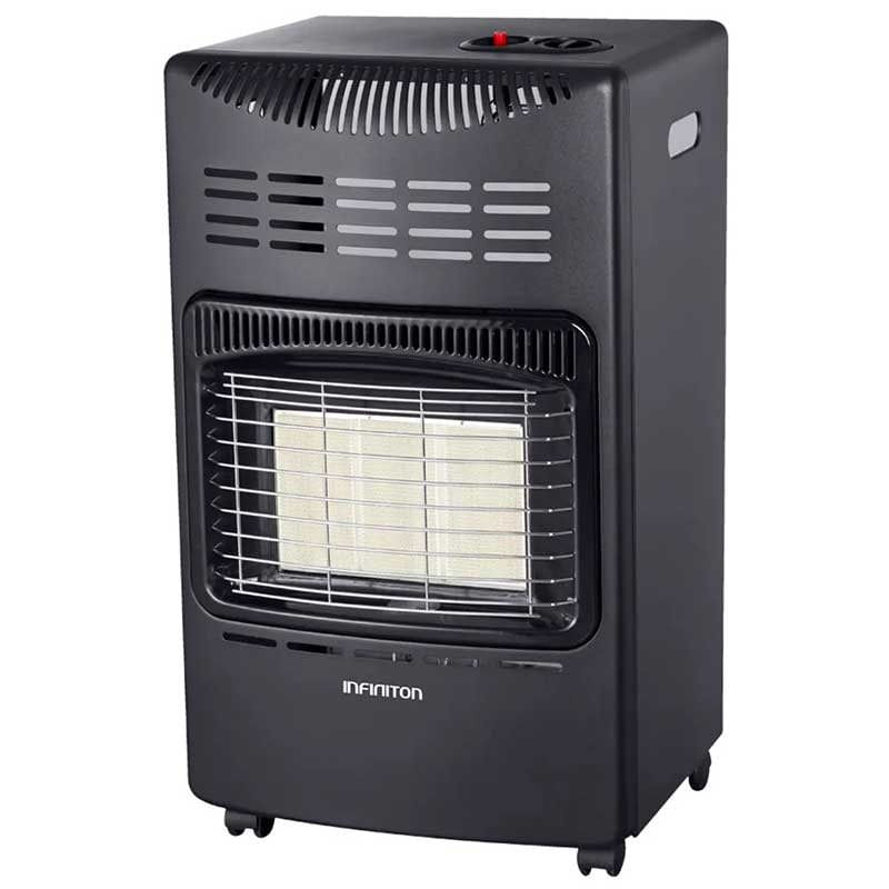Estufa de gas Infiniton HG-114 4200W encendido piezoeléctrico con ruedas pivotantes negro