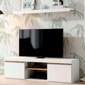 Composición de salón Elis módulo TV+estante superior blanco mate/natural