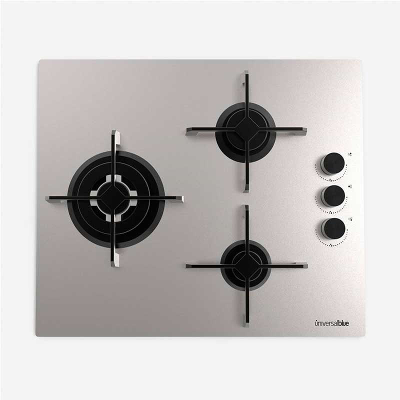 Placa de gas Maia X-Plus Universal Blue 3 quemadores encendido eléctrico inox 10x60x51 cm