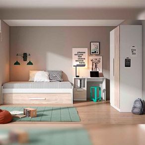 Composición de dormitorio juvenil Estelle blanco mate/Sahara