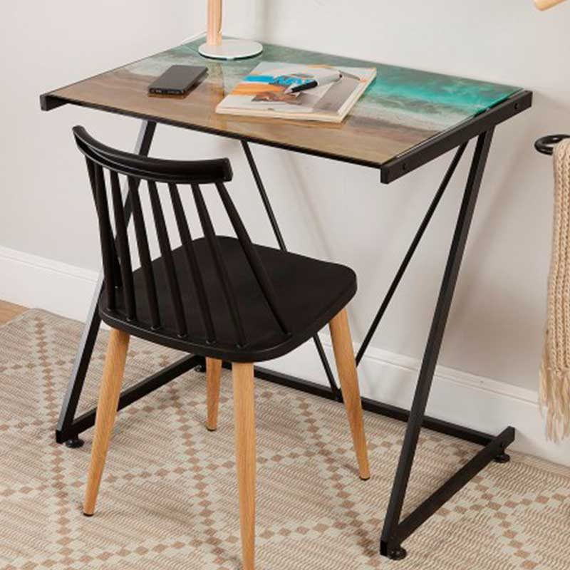 Escritorio Playa tablero de cristal estampado negro 76x76x51 cm