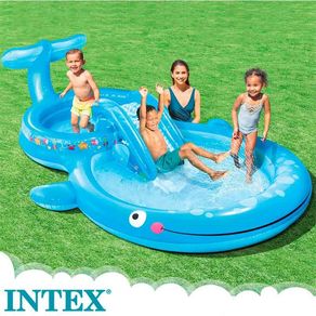 Centro de juegos Intex forma de ballena +2A azul 99x234x373 cm