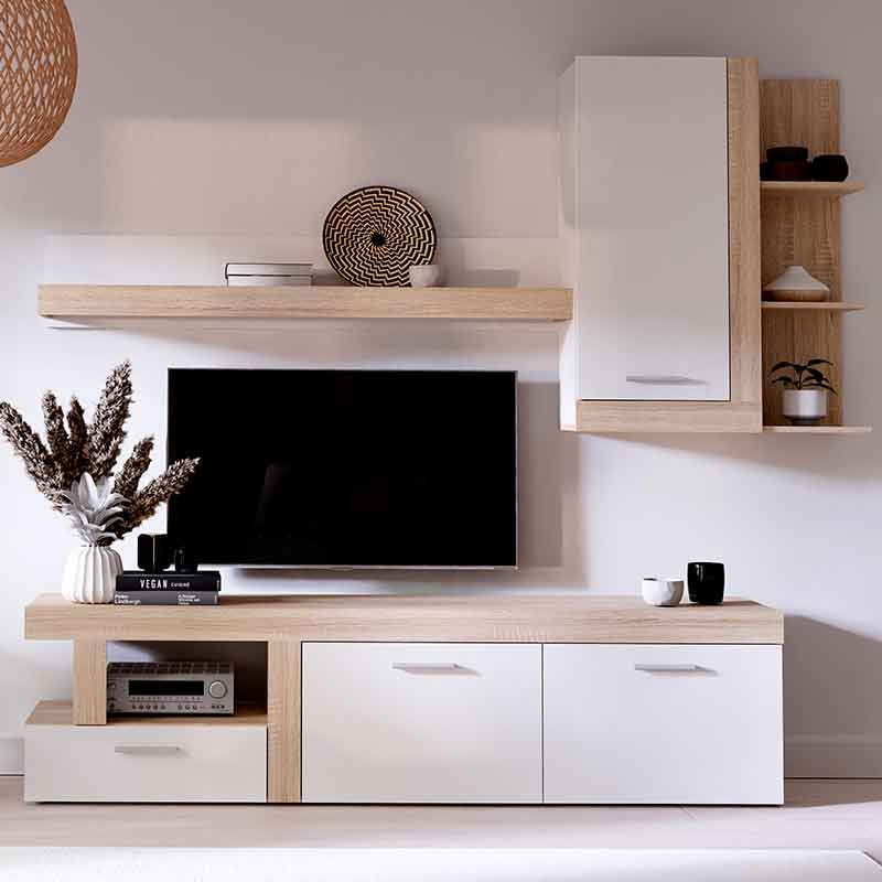 Composición de salón Jaloque acabado mate roble/blanco 194,2x207,3x41 cm