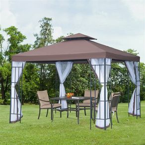 Cenador Outsunny con mosquiteras café 2,65x3x3 m