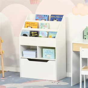 Estantería infantil Homcom 3 estantes de libros+2 huecos+1 cajón blanco 90x60x29,9 cm