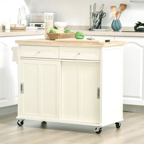 Carrito de cocina auxiliar Homcom con ruedas crema/natural 89,5x110x49,5 cm