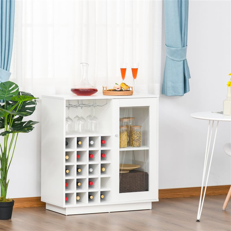 Aparador de cocina Homcom 20 botellas con puerta de cristal blanco 85x80x36 cm