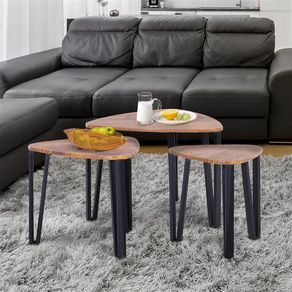 Set de 3 mesitas Homcom diseño nido madera/negro