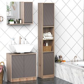 Armario alto para baño Homcom 2 armario+2 estantes abiertos gris/natural 170x30x24 cm