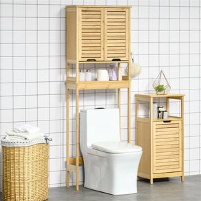 Mueble de baño Kleankin sobre inodoro bambú 173x60x23 cm